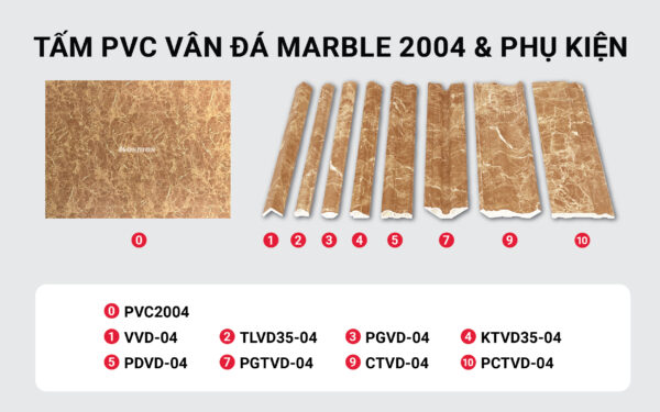 Bộ tấm ốp PVC vân đá Marble PVC2004 và phụ kiện 04